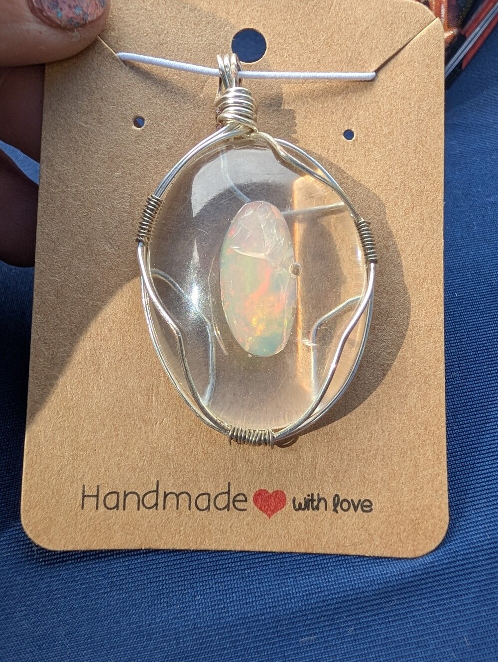 Handmade Wire-Wrapped Opal Pendant In Epoxy